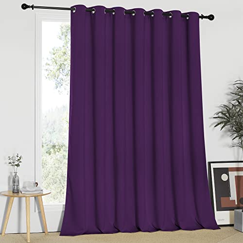 NICETOWN Blackout Curtain 95 inches Long – Silver Rings Thermal Insulated Wide Sliding Glass Door Privacy Blinds for Hall/Villa (Royal Purple, 100 inches Wide)