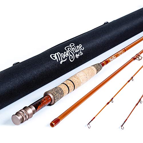 Moonshine Rod Co. The Revival Series Fly Fishing Rod, Classic Fiberglass Rod with Carrying Case and Extra Rod Tip Section (Fiberglass, 3wt 7′)