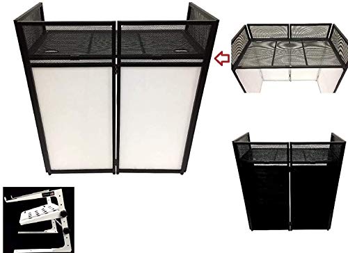 DJ Event Facade White/Black Scrim Metal Frame Booth + 20″ x 40″ Flat Table Top. Combo Deal! Includes White Laptop/Controller Stand!