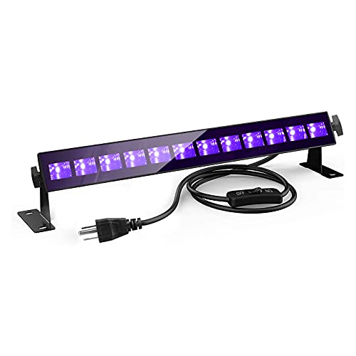12 LED Black Light, [2021 Upgraded] 36W LED UV Bar Blacklight Glow Party Supplies for Christmas Halloween Rooom Decor Birthday Wedding Stage Lighting Fluorescent Poster, IP66 Waterproof, 395-400nm