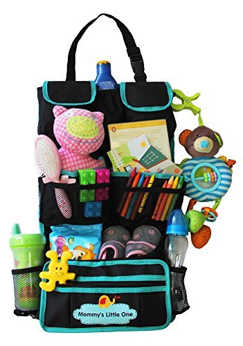 Backseat Car Organizer for Kids + Mini Car Trash Can – Multipurpose Seat Back Organizer, Tons of Storage Space for Car Accessories, Toy Organization – Back of Seat Organizer + Car Trash Bin