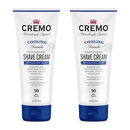 Cremo Barber Grade Cooling Shave Cream, Astonishingly Superior Ultra-Slick Shaving Cream Fights Nicks, Cuts And Razor Burn, 6 Fl Oz (2 Pack), WHITE