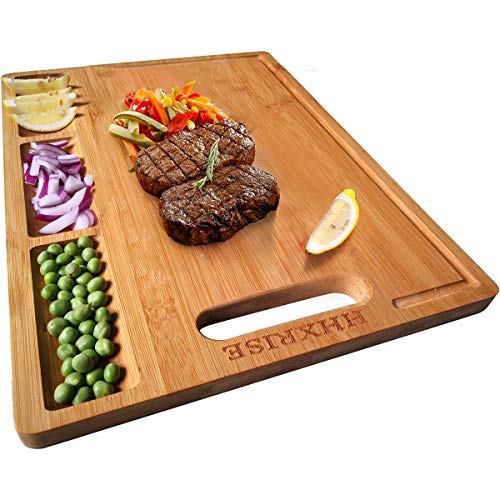 Cutting Boards,Large Bamboo Cutting Board With 3 Built-In Compartments And Juice Grooves – Kitchen Chopping Board for Meat (Butcher Block) Cheese and Vegetables(17 x 12.6″)