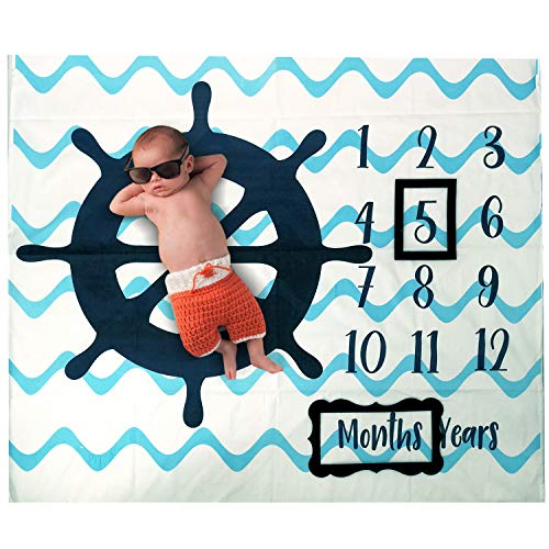 Baby Monthly Milestone Photo Blanket | Month Baby Blanket for Pictures- Nautical