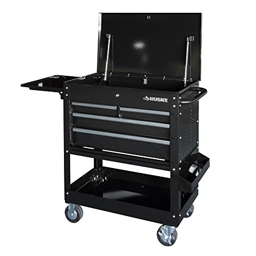 Husky 3304 Mechanics Cart with Extended Side Table and Bottle Tray