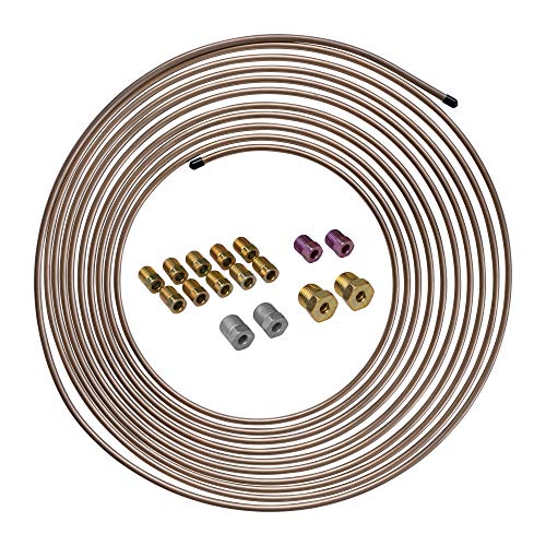 4LifetimeLines 25′ 3/16 True Copper-Nickel Alloy Non-Magnetic Brake Line Replacement Tubing Coil and Fitting Kit, Inverted Flare