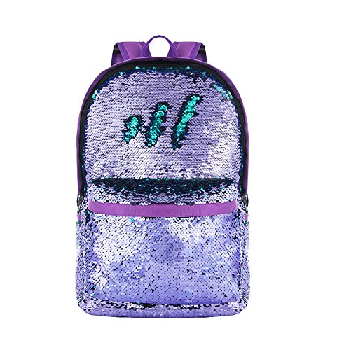 HeySun Sequin Backpack for Girls Bookbag Kids Back Pack for School Elementary School Bag for Boys Purple