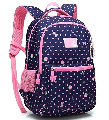 MIFULGOO Kid Girl School Backpack Water Resistant Elementary Dot Bookbag with Chest Strap (RoyalBlue)