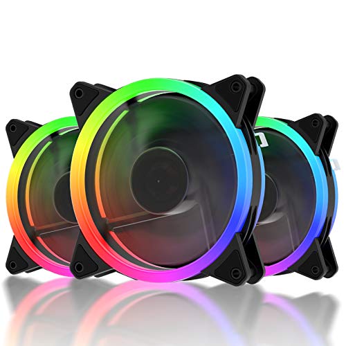 upHere RGB Series Case Fan, Wireless RGB LED 120mm Fan,Quiet Edition High Airflow Adjustable Color LED Case Fan for PC Cases-3 Pack,RGB123-3