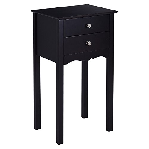 Giantex End Table w/ 2 Drawers Side Table Nightstand Multi-Purpose Accent Table Living Room Bedroom Home Furniture (1, Black)
