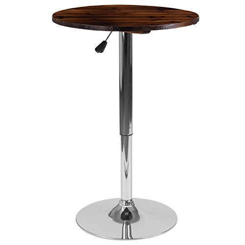 Flash Furniture Hills 23.5” Round Adjustable Height Rustic Pine Wood Table (Adjustable Range 26.25” – 35.5”)