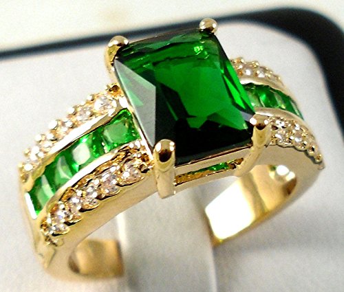 khamchanot Fashion Women 14K Yellow Gold Filled Emerald Ring Wedding Bridal Jewelry Sz 6-10 (8)