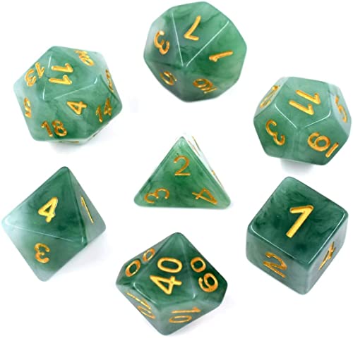 HDdais Polyhedral DND Dice Sets, 7-Die Green D&D Dice for Dungeons and Dragons Pathfinder RPG MTG Table Gaming Dice,Jade Dice (Green)