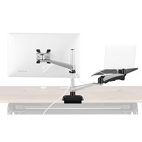 Vari Monitor Arm + Laptop Stand – VESA Monitor Mount with 360 Degree Rotation & 15″ Laptop Stand with Adjustable Height – Monitor up to 27 inches, 19.8 lbs – Single Monitor & Laptop Mount
