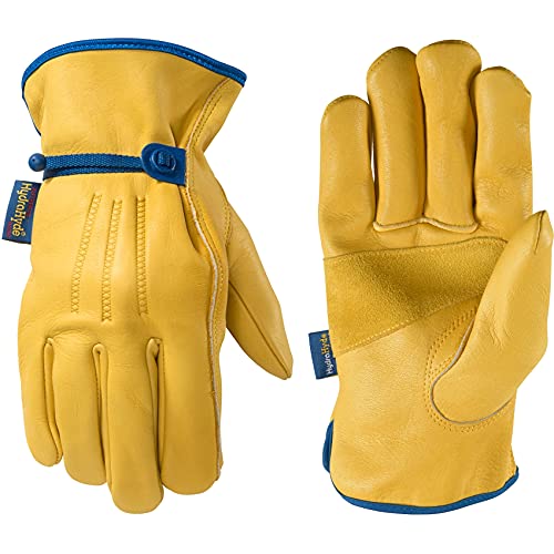 Wells Lamont unisex adult Men s Water Resistant Leather Work Gloves with Wrist Closure HydraHyde Technology Large Wells Lam, Saddletan, Large Pack of 1 US