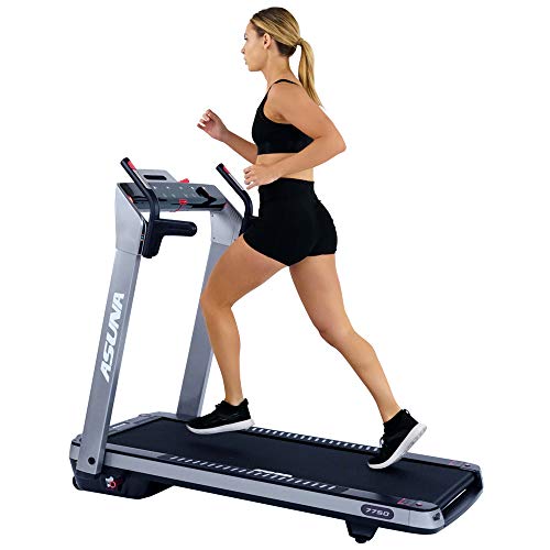 Sunny Health & Fitness ASUNA SpaceFlex Electric Running Treadmill with Auto Incline, LCD and Pulse Monitor, Speakers, Device Holder, 220 LB Max Weight, Folding and Transportation Wheels – 7750