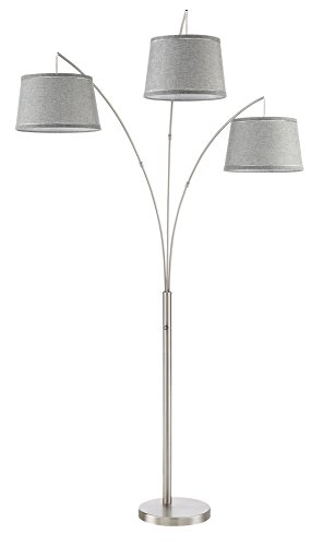 Kira Home Akira 78.5″ Modern 3-Light Arc Floor Lamp with 3-Way Switch, Gray Burlap Shades + Brushed Nickel Finish
