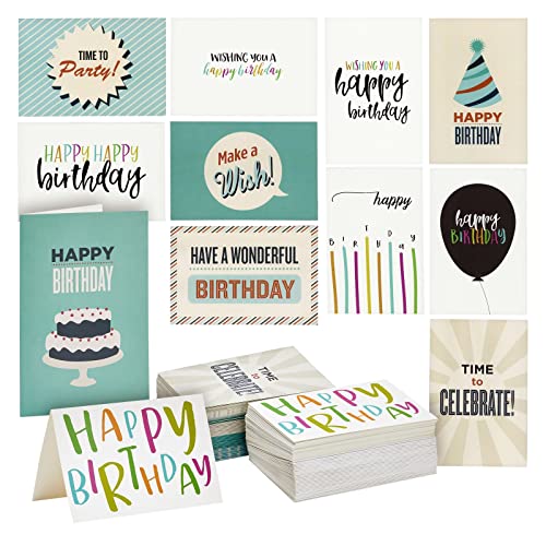 120 Pack Assorted Birthday Greeting Cards with Envelopes, 12 Designs, Blank Inside, Bulk Boxed Set (4×6 In)