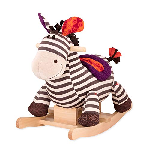 B. toys by Battat Kazoo Wooden Rocking Zebra – Plush Ride On Zebra Rocking Horse for Toddlers and Babies 18m+,White,Large