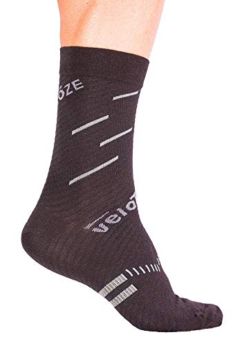 veloToze Cycling Sock – Active Compression with Merino Wool Blend – Black/Grey Large/X-Large