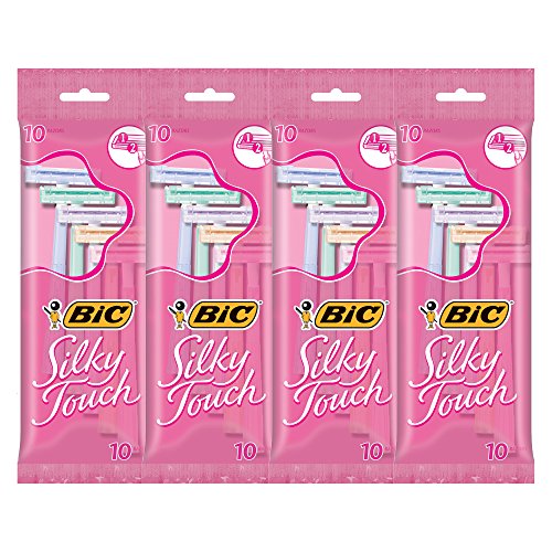 BIC Silky Touch Women’s Disposable Razors, With 2 Blades, Pretty Pastel Razor Handles, 40 Count Value Pack of Shaving Razors