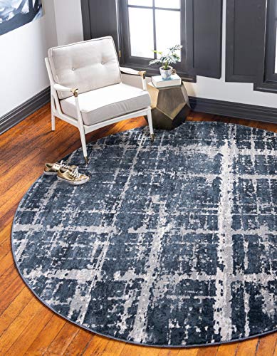 Unique Loom Uptown Collection by Jill Zarin Collection Textured Modern Navy Blue Round Rug (8′ 0 x 8′ 0)