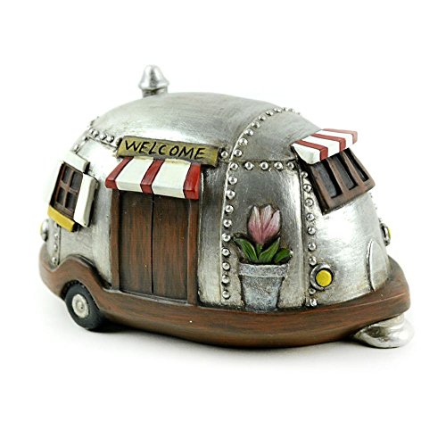 MWD 55873 Miniature Fairy Garden Retro Airstream RV Camper Trailer Metal Look with Welcome Sign for Summer Home Decor Mini Gardening Terrariums Dollhouse Camping Lovers, Resin, 4″ x 7″ x 4″