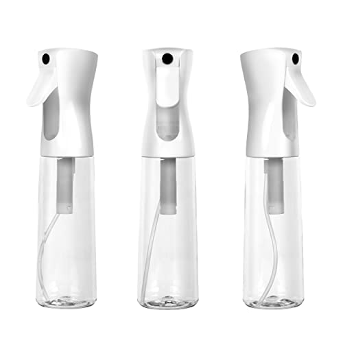 Houseables Continuous Spray Water Bottle, Hair Mist Sprayer, White, 12 Oz, 3 Pack, 355 mL, Ultra Fine, Solvent & BPA Free Clear Plastic, Pressurized Mister, With Pump, For Stylist, Salon, Barber