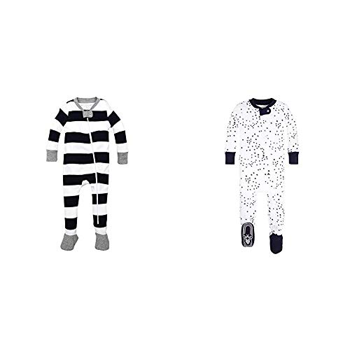Burt’s Bees Baby Baby Boys’ 2 Pack Non-Slip Footed Sleeper Pajamas, Midnight Rugby Stripe/Midnight Twinkle Bee, 18 Months