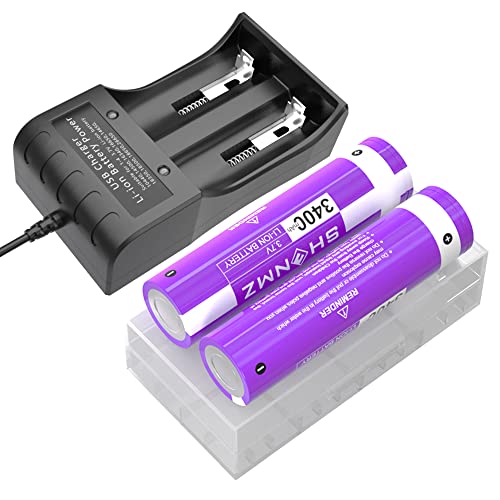 Galaxy SHENMZ 2 Pack Battery for 3.7V 3400mAh Flat Top Battery, Rechargeable, 2 Bay USB Battery Charger for Flashlight, Camera, Small Fan, Sound Equipment.…