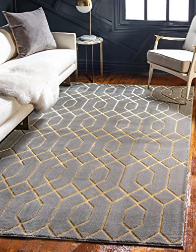 Marilyn Monroe Glam Collection Area Rug – Trellis (5′ x 8′ Rectangle, Gray Gold/ Gold)