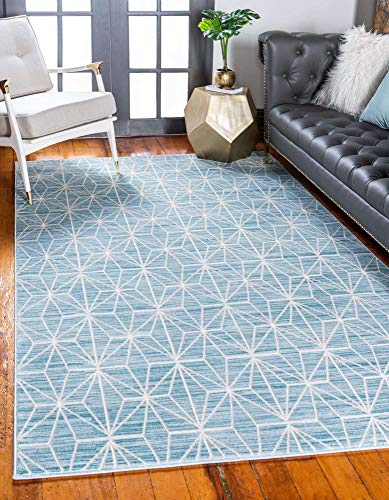 Unique Loom Uptown Collection by Jill Zarin Collection Geometric Modern Blue Area Rug (8′ 0 x 10′ 0)