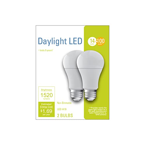 GE Lighting LED Light Bulbs, A19 Standard Bulb, 12 Watts (75 Watt Equivalent) Daylight, Medium Base, Non-Dimmable (2 Pack)