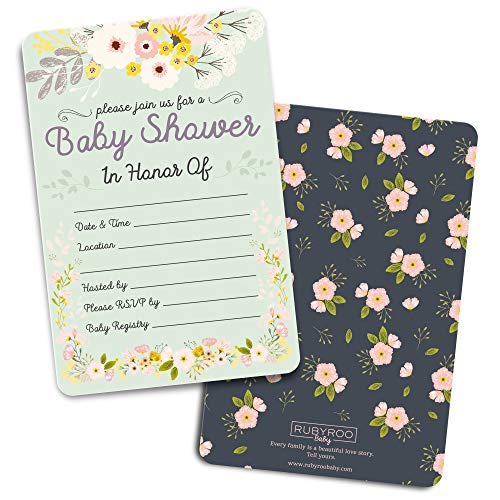 Baby Shower Invitations – 30 Cards + envelopes. Gender Neutral for boy or Girl. Match Baby Shower Games, Decorations & Favors. Perfect invites for Showers, Sprinkles or Gender Reveal Party. (Floral)