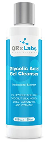 QRxLabs Glycolic Acid Face Wash – Exfoliating Gel Cleanser, Best for Wrinkles, Lines, Acne, Spots & Chemical Peel Prep – Reduces Shaving Bumps and Ingrown Hair – 6 fl oz