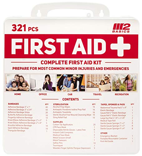 Complete 321 Piece Emergency First Aid Kit | Business & Home Medical Supplies | Wall Mountable Hard Case | Office, Car, Travel, School, Camping, Hunting, Sports