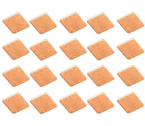 Easycargo 20pcs Heatsink Copper Pad Shims 15x15mm+ 3M 8810 pre Applied Thermal Conductive Adhesive Tape on Heat Sink for Cooling Laptop GPU CPU IC Chips VGA RAM (15x15x0.5mm)