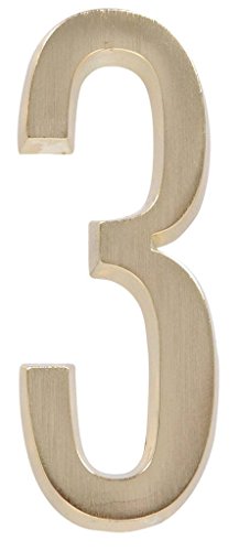 Hillman 843353 Distinctions Address Plaque Number 3 Three Self Adhesive Sign, Brushed Brass Metal, 4×3.5 Inches 1-Sign