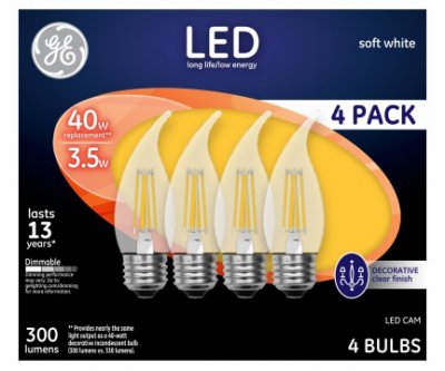 Decorative LED Light Bulbs, Soft White, Clear, 300 Lumens, 3.5-Watts, 4-Pk.