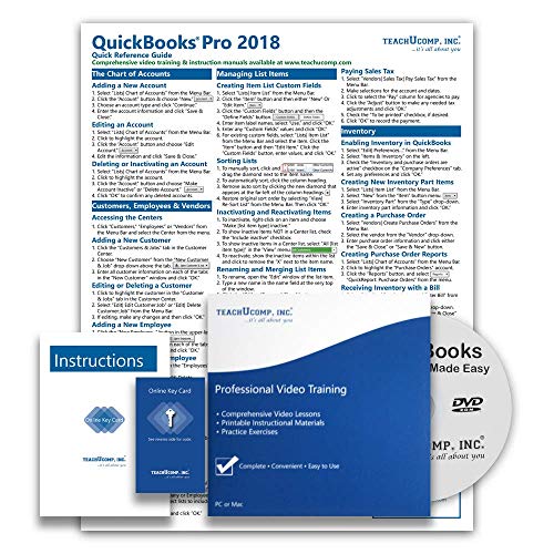 TEACHUCOMP DELUXE Video Training Tutorial Course for QuickBooks Desktop Pro 2018- Video Lessons, PDF Instruction Manual, Quick Reference Guide, Testing, Certificate of Completion