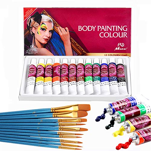 Face Paint Kit,12 Colors Professional Face Painting Tubes, Non-Toxic & Hypoallergenic Body Paint Halloween Makeup, Rich Pigment, Face Painting Kits (Great for Adult)