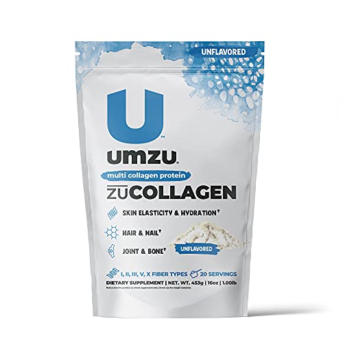 UMZU zuCollagen Protein – Multi Collagen Protein, Support Skin, Hair, Joints, and Muscle Recovery – Unflavored, 80 Calories, 20 Grams Protein – 1 Scoop Per Serving (20 Servings)
