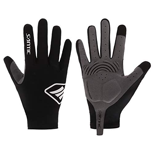 Santic Cycling Gloves for Men Women Full Finger Mittens Anti Slip Shock-Absorbing Foam Padded Breathable Bike Mountain Mitt Fingerless MTB Navy XL