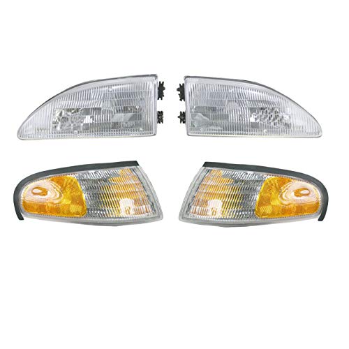 Headlights & Parking Corner Lights Left & Right Pair Set for 94-98 Ford Mustang