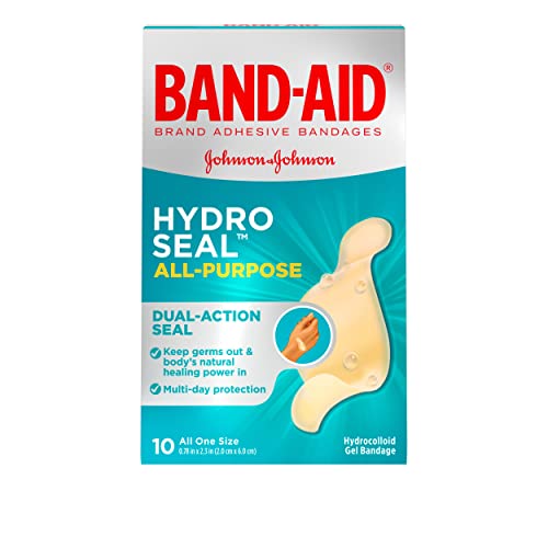 Band-Aid Brand Hydro Seal Waterproof All Purpose Adhesive Bandages for Wound Care or Blisters, 10 ct