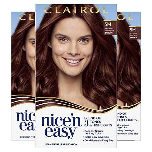 Clairol Nice’n Easy Permanent Hair Dye, 5M Medium Mahogany Brown Hair Color, Pack of 3