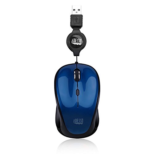 Adesso Ergonomic iMouse S8 – Retractable Optical USB Mouse (Blue)