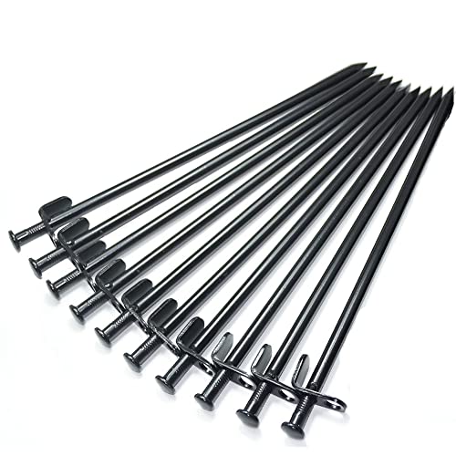 IUMÉ 10-Pack Tent Stakes, Black / 11.8inch Heavy Duty Camping Stakes with Oxford Fabric Pouch, Unbreakable and Inflexible Steel Ground Stakes Tent for Outdoor Trip Hiking Gardening