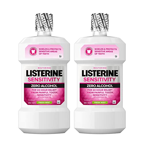 Listerine Sensitivity Mouthwash, 24-HR Tooth Sensitivity Relief & Protection, Alcohol-Free Formula in Fresh Mint Flavor, 500 mL (Pack of 2)