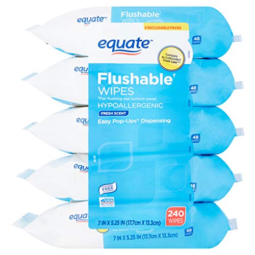 Equate Fresh Scent Flushable Wipes, 7″ X 5.25″, Count of 240, 5 Pack